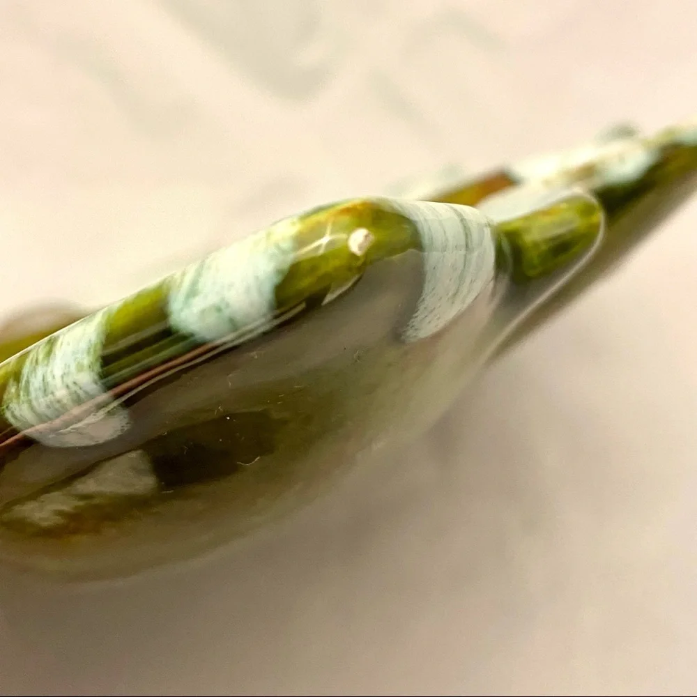 Chip & Dip Platter, Ceramic Leaf Shape, White/Green Drip Glaze MCM Vintage